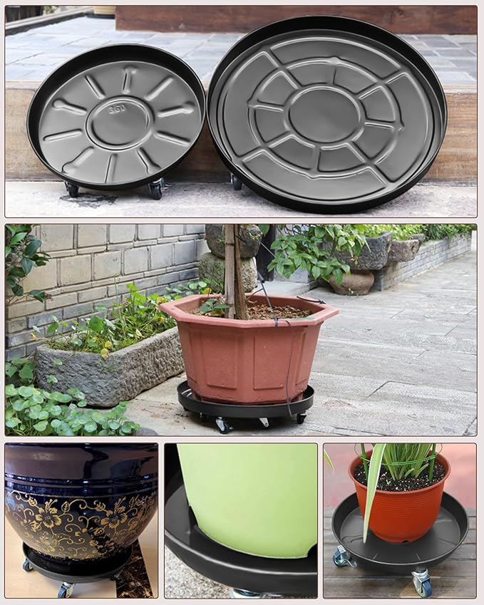 Heavy Duty Plant Caddy with Solid Rubber Wheels, Lockable, Increased Load Capacity, One-Minute Installation, Suitable for Indoor, Outdoor, Patio, Garden Settings, 20 Inches 2PACK, Black