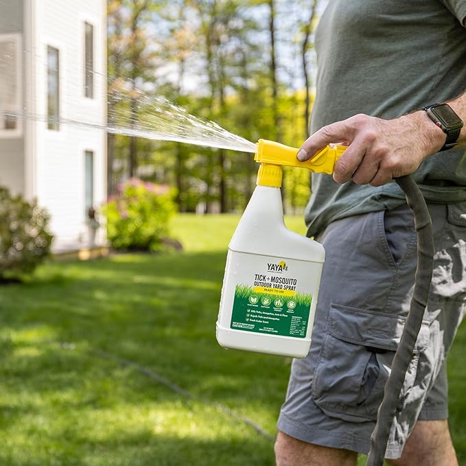 Ready-to-Use Tick + Mosquito Outdoor Yard Spray – Made with Essential Oils, Plant-Derived, Easy Do-It-Yourself Treatment, Safe to Use Around Kids, Pets and Plants – 32 oz