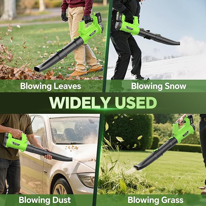 ELRINA Leaf Blower Cordless with 2 x 3.0Ah Batteries and Charger, 6-Speed Mode Lightweight Electric Blowers for Lawn Care, Yard Cleaning, Blowing Leaves, Dust, Snow Green, with Shoulder Straps