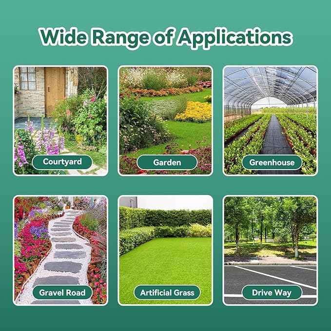 3ftx100ft Landscape Fabric, Weed Barrier Fabric Heavy Duty 3.2oz, Woven Geotextile Weed Blocker Landscaping Fabric, Garden Ground Cover Weed Control Mat with 20 Staples (2 Pack 3x50ft)