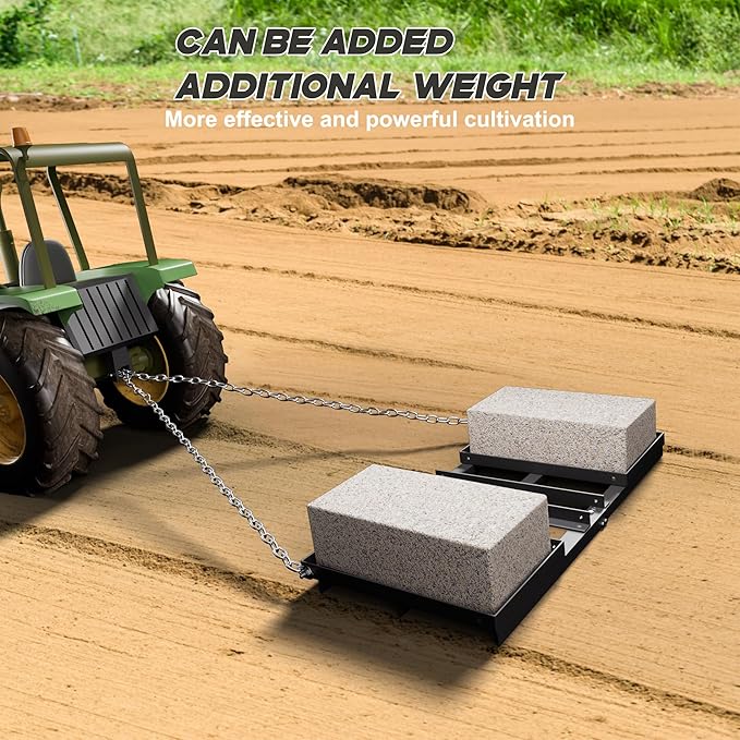 4FT Harrow Rake Driveway Grader,50 LB Heavy Duty Tow Behind Lawn Rake for Lawn Land Leveling Gravel Driveway Drag Harrow,Mower, Tractor, Black