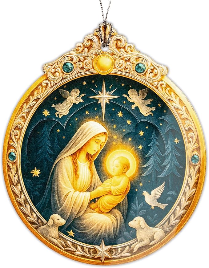 Nativity Mary and Baby Jesus Ornament – nativity ornament – religious gifts – christian decor – christmas ornament – Suncatcher effect window hanging – Car Hanging