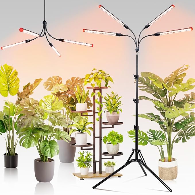 Gamechanger! 36W 4Head Grow Light with Tripod Stand, FECiDA 2025 Big Coverage LED Grow Lights for Indoor Plants, Bonsai Tree, Full Spectrum Tall Plant Growing Lamp 4,8,12,16 Hr Timer