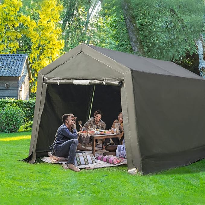 ADVANCE OUTDOOR 10X10 ft Heavy Duty Outdoor Patio Portable Canopy Storage Shelter Shed Carport with 2 Rolled up Zipper Doors & Vents for Snowmobile Garden Tools, Gray