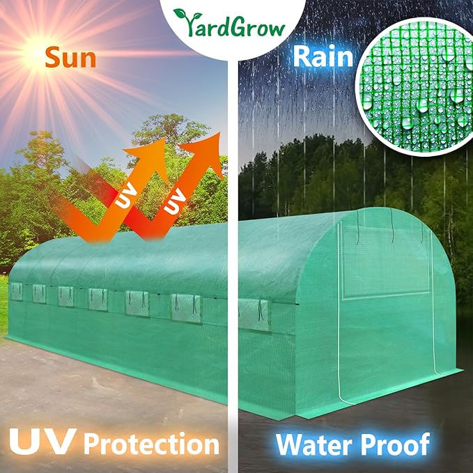 YardGrow Greenhouse Replacement Cover Larger Walk in Outdoor Plant Gardening Greenhouse, 2-Doors with 2 Mesh Windows, Frame Does NOT Included (25'x10'x6.6')