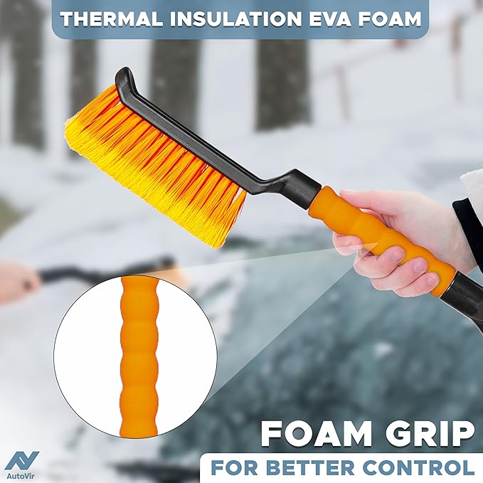 17" Snow Brush & Ice Scraper for Car Windshield | Heavy-Duty Snow Removal Tool | Small Snow Brush with Ergonomic Foam Grip | Essential Car Winter Accessory | Efficient Snow Clearing Brush