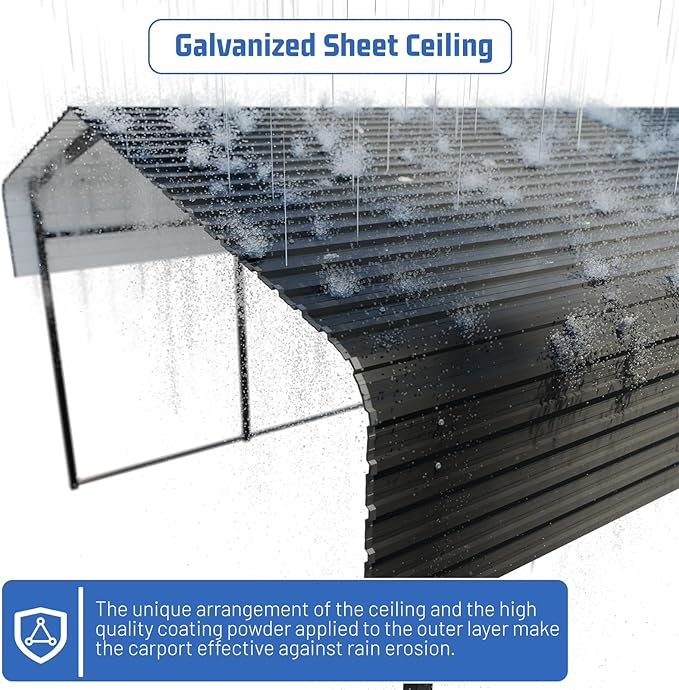 Metal Carport 10 * 15 FT Heavy Duty Carport Canopy with Galvanized Steel Roof Multi-Use Shelter Outdoor Portable Garage for Car, Boat, Pickup and Tractor