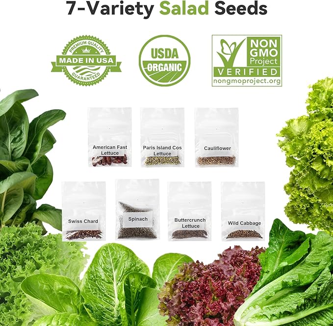 inbloom 12-Pod Salad Greens Seed Pod Kit for AeroGarden, Ahopegarden, Hydroponic Garden with Spinach, Buttercrunch, Paris & American Lettuce, Swiss Chard, Wild Cabbage
