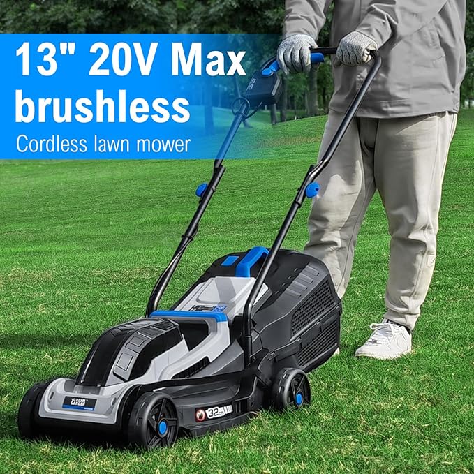 ROYAL GARDEN 13 Inch Lawn Mower Cordless Electric Walk Behind Push Mower with 5-Height Adjust Portable & Lightweight Push Battery Powered Lawn Mower (4.0AH Battery & Charger Included)