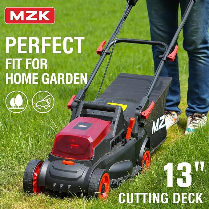 MZK 40V(2x20V)13” Cordless Electric Lawn Mower,4-Position Height Adjustment,Compact and Lightweight Push Battery Powered Lawnmower for Yard ,Garden and Farm(2*4AHBatteries and Charger Included)LM13B08