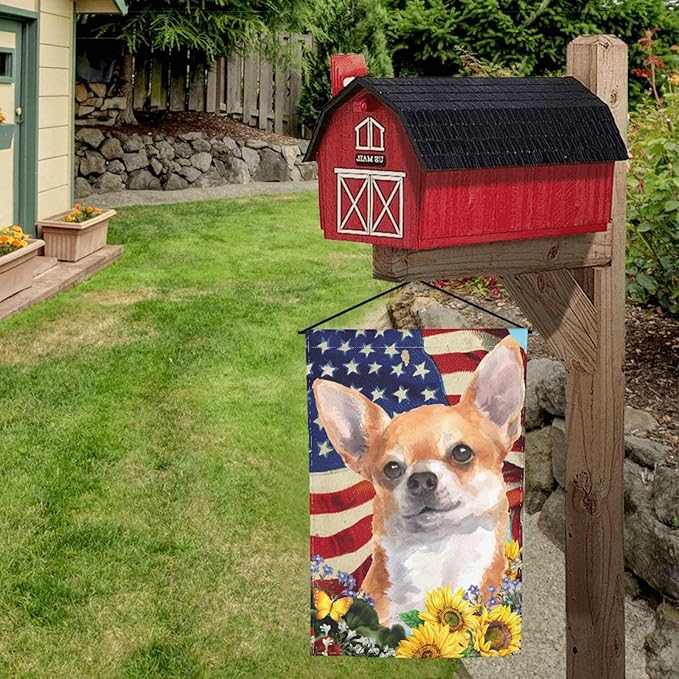 Chihuahua American Flag Patriotic Dog Garden Flag Welcome Party Outdoor Outside Decorations Picks Home House Garden Yard Decor 12x18 Inch