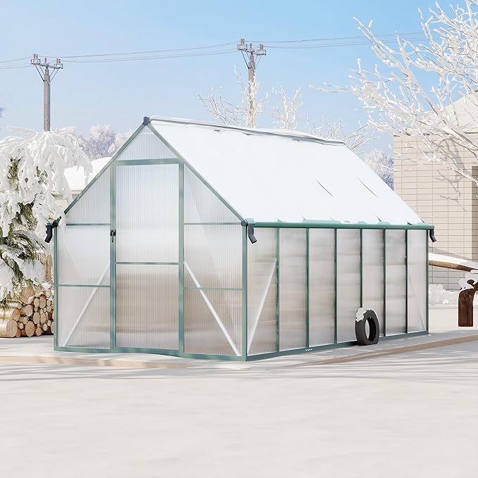 8'X14' Aluminum-Framed Polycarbonate Greenhouse, Heavy Duty Polycarbonate Greenhouse with Quick Setup Structure and Roof Vent, Large Enhanced Aluminum Greenhouses Kit for Outdoors