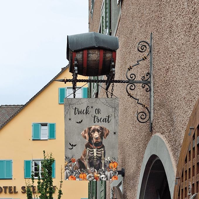 Halloween Labrador Chocolate Dog Bat Pumpkin Garden Flag Welcome Party Outdoor Outside Decorations Picks Home House Garden Yard Decor 12x18 Inch