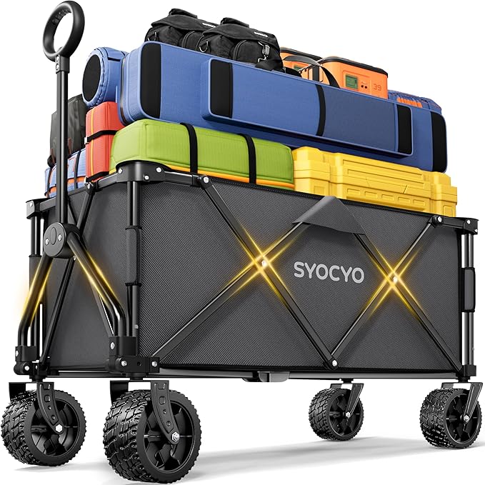 Collapsible Foldable Wagon Cart, Heavy Duty Folding Beach Wagon with 330lbs Weight Capacity, All-Terrain Wheels Utility Cart for Camping, Sports, Beach and Shopping, Grey