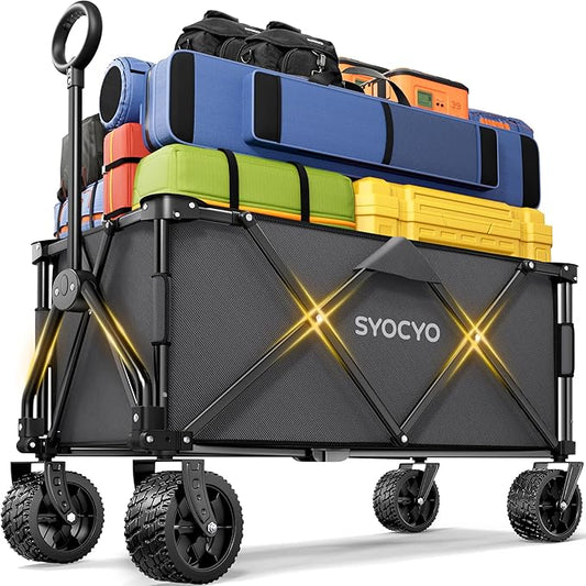 Collapsible Foldable Wagon Cart, Heavy Duty Folding Beach Wagon with 330lbs Weight Capacity, All-Terrain Wheels Utility Cart for Camping, Sports, Beach and Shopping, Grey