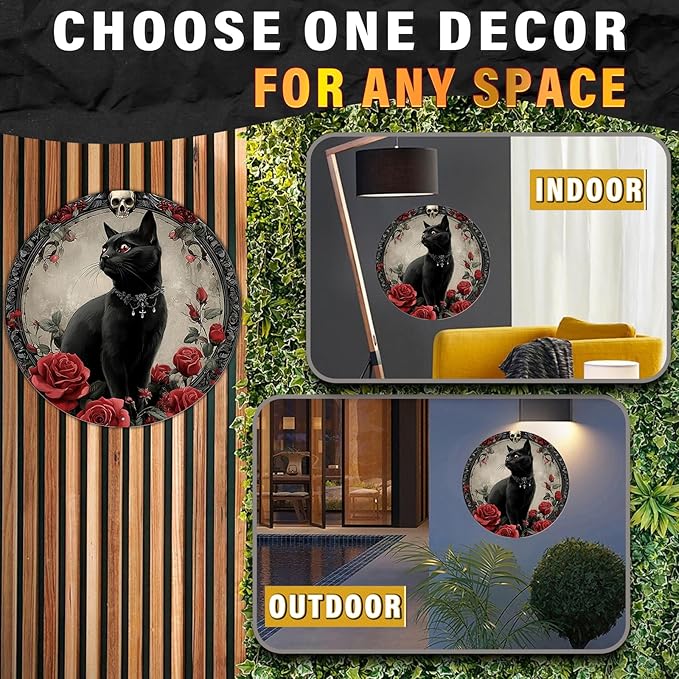 PEACHGARDEN Salem Sanctuary For Wayward Cats Metal Tin Sign Vintage Halloween Black Cat Decor Retro Wall Art Gothic Plaque Home Bar 12x12inch