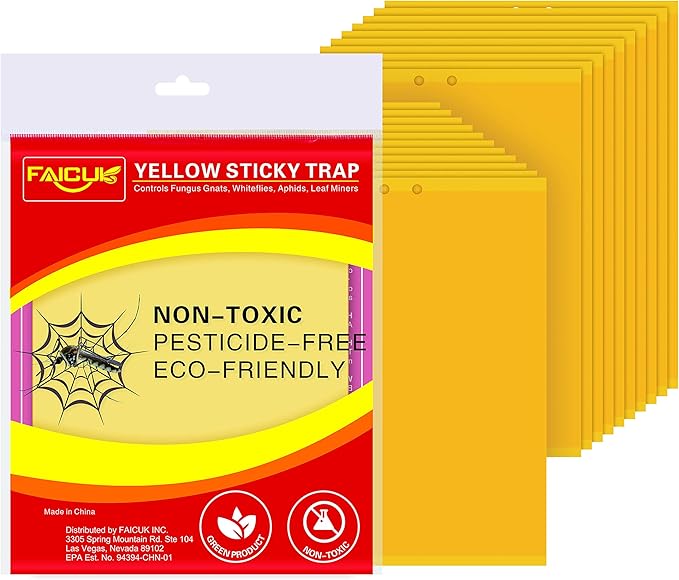 Faicuk 20 Pack Dual Sided Yellow Sticky Traps for Flying Plant Insect Like Fungus Gnats, Aphids, Whiteflies, Leafminers (6x8 Inches, Twist Ties Included)