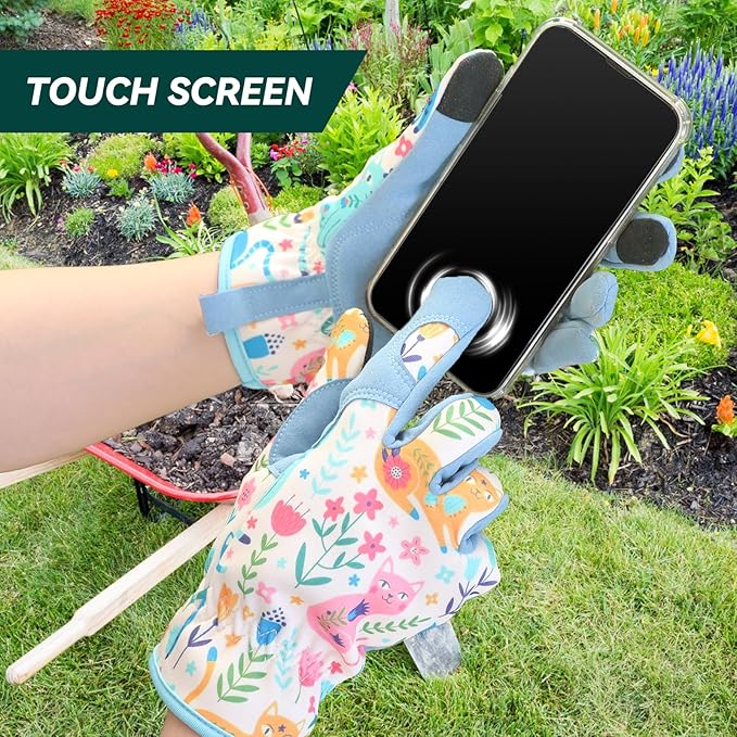 Gardening Gloves for Women, Printed Touchscreen Garden Gloves with Grip, Thorn-Proof Puncture-Resistant Work Gloves