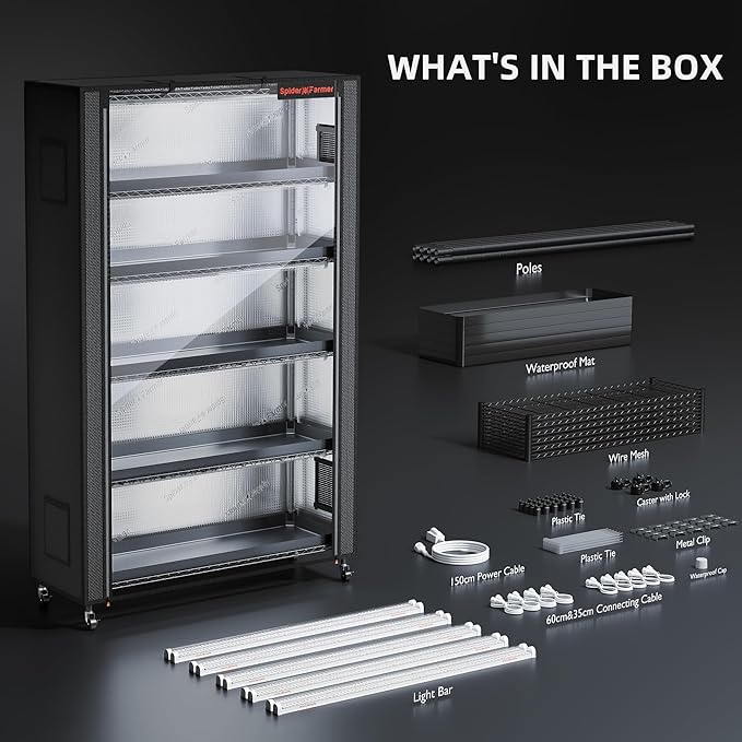 Spider Farmer 2025 Plant Stand with Grow Lights, 6-Tier Plant Shelf with 10Pcs 3ft Full Spectrum 220W Led Lamp and Grow Tent, for Veg Seed Starting Plants Growth Greenhouse 5000K 43Lx16Dx71H (Update)