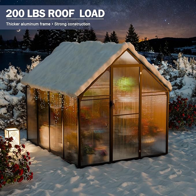 Polycarbonate Greenhouse Kit,8x6x6 FT Outsides Heavy Duty Green House with Transparent Panels Windows Door for Backyard Garden, Outside Walk in Plant Greenhouses,Black Thick Frame