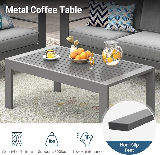 Wisteria Lane 5-Piece Outdoor Patio Furniture Set, Outdoor Sectional Furniture with Upgraded Cushions, Outdoor Conversation Seating Set for Balcony, Garden, Deck, Backyard, Grey