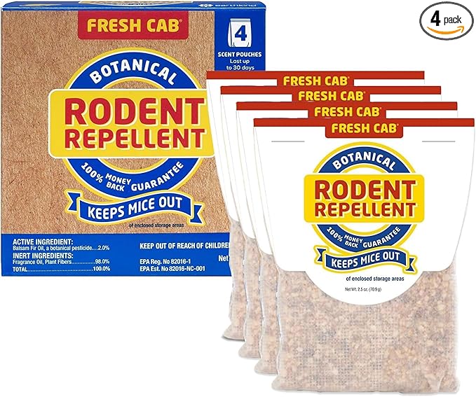 Fresh Cab Rodent Repellent - Botanical Pest Control for Indoor Use - Safe for Kids & Pets When Used As Directed - Made with Plant Fibers, Balsam Fir Essential Oil & Fragrance - 4-Pack