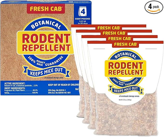 Fresh Cab Rodent Repellent - Botanical Pest Control for Indoor Use - Safe for Kids & Pets When Used As Directed - Made with Plant Fibers, Balsam Fir Essential Oil & Fragrance - 4-Pack