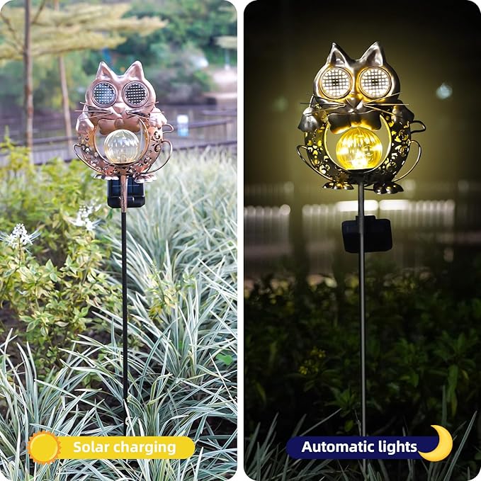 Solar Lights Outdoor Decor, Solar Cat Yard Decorations Outdoor, Garden Decorative, IP65 Waterproof, Gifts for Women Mom, for Yard Patio Lawn Pathway Landscape