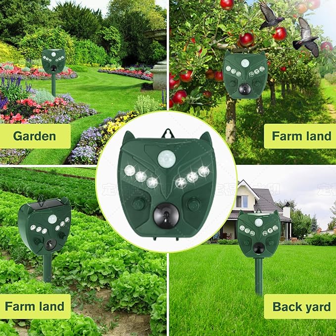 Solar Motion Sensored Animal Repellent, Motion Sensor Sound Flashing Light, Repel Rabbit, Deer, Squirrers, Birds, Fox, Raccoon, Skunk, Coyote for Yard, Outdoors