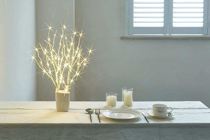 Fudios Lighted Birch Branches 18IN 70 Warm White LED with Timer Twig Lights Battery Operated for Christmas Wedding Party Decoration(2 Set)