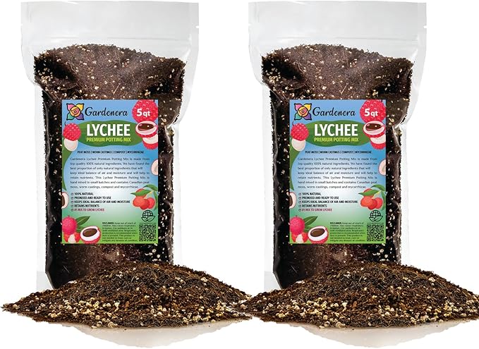 Premium Lychee Potting Soil Mix - Perfect Balance of Nutrients, Drainage, and Aeration for Thriving Lychee Trees - 10 Quart