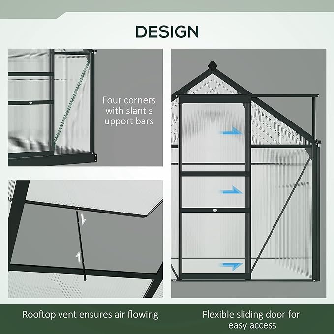 Outsunny 6' x 6' Greenhouse for Outdoors, Polycarbonate Greenhouse with Rain Gutter and Roof Vent, Aluminum Walk-in Green Houses for Outside for Patio Backyard Garden, Gray