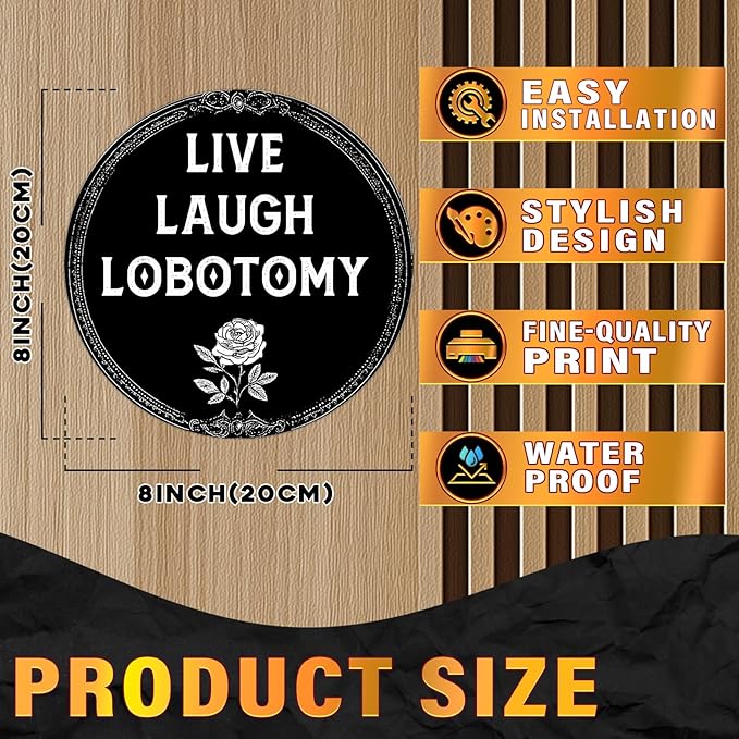 PEACHGARDEN Live Laugh Lobotomy Metal Tin Sign Vintage Gothic Wall Art Retro Plaque Decor Home Bar Bathroom Decor 8x8inch