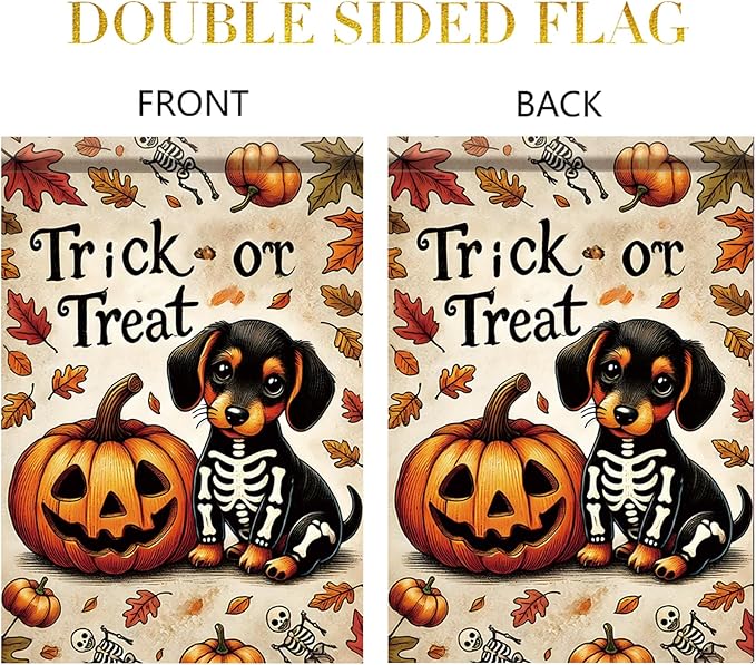 Halloween Garden Flag Beagle Trick or Treat Flag 12x18 Inches Double Sided Pumpkin Yard Banner for Outdoor Fall Lawn Porch Holiday Decoration Cute Pet Autumn Seasonal House Decor
