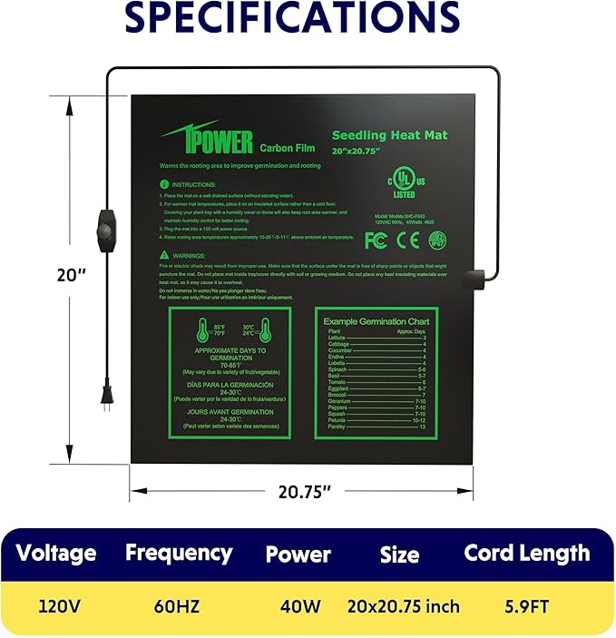 iPower 2 Pack 20" x 20.75" Seeding Heat Mat Adjustable Temperature Waterproof Durable Hydroponic Plant Heating Pad for Germination Starting