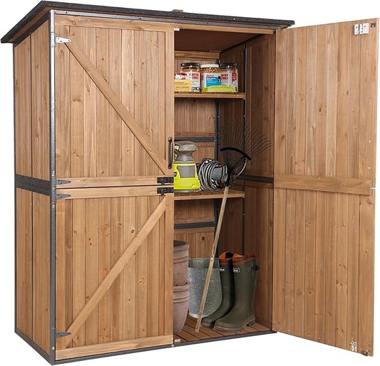 Storage Shed Outdoor Cabinet with Metal Frame Large Wooden Tool House Garden Shed with Floor,Door & Lock for Backyard Use
