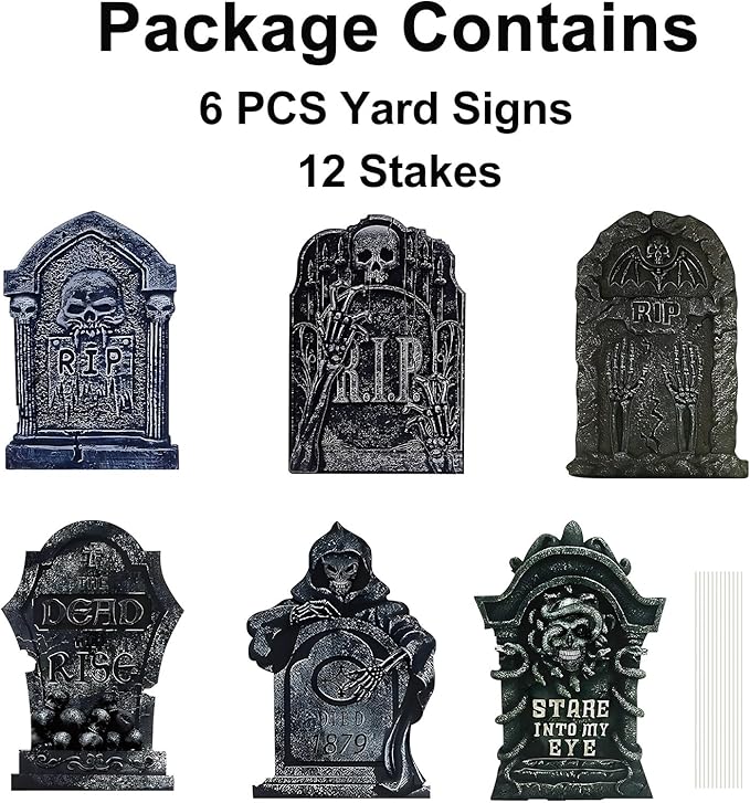Halloween Tombstone Decorations Gravestone Decor for Graveyard Headstone Yard Signs Outdoor Lawn Yard Garden Decorations Halloween Yard Stakes - 6PCS