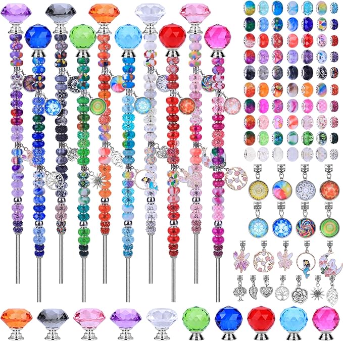 VICTLOV Crystal Suncatcher Making Kit, European Large Hole Beads, Snowflakes, Butterflies, Glass Balls for Garden Decoration, DIY Outdoor Hanging Ornaments (266Pcs Diamond+Ball+Alloy F)