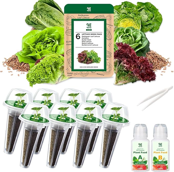 Lettuce Seed Pod Kit Included Romaine, Bibb Lettuce, Boston Lettuce, Red&Green Leaf, Grow Anything Seed Starter Pod Kit for Hydroponics Growing System with Plant Food and Accessories (8-Pod)