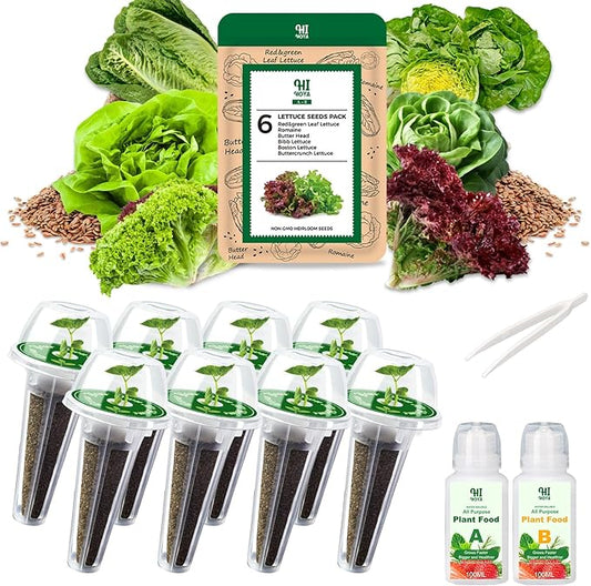 Lettuce Seed Pod Kit Included Romaine, Bibb Lettuce, Boston Lettuce, Red&Green Leaf, Grow Anything Seed Starter Pod Kit for Hydroponics Growing System with Plant Food and Accessories (8-Pod)