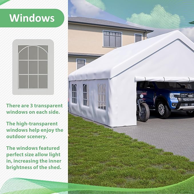 Heavy Duty Car Port - 20'x20' with Roll-up Sidewall, Ventilated Windows, Removable Sidewalls, Portable Outdoor Garage for Car, Truck, Boat, Canopy, Gray