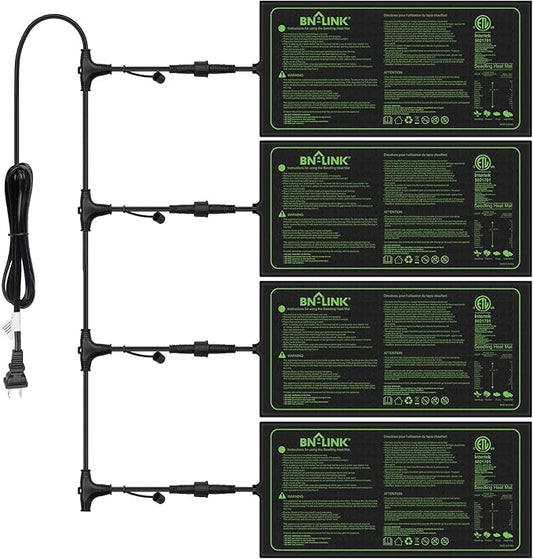 BN-LINK Seedling Heat Mat 10" x 20.75" 4 Pack Daisy Chainable Warm Hydroponic Heating Pad Waterproof for Seed Starting Germination, Indoor Gardening, Greenhouse