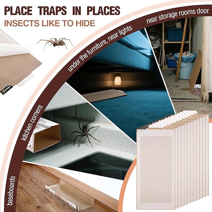 Qualirey 24 Pack Spider Traps Indoor for Brown Recluse Spiders, Extra Sticky Large Insect Glue Boards for Black Widows, Sac, Wolf and Other Crawling Bugs Inside Home