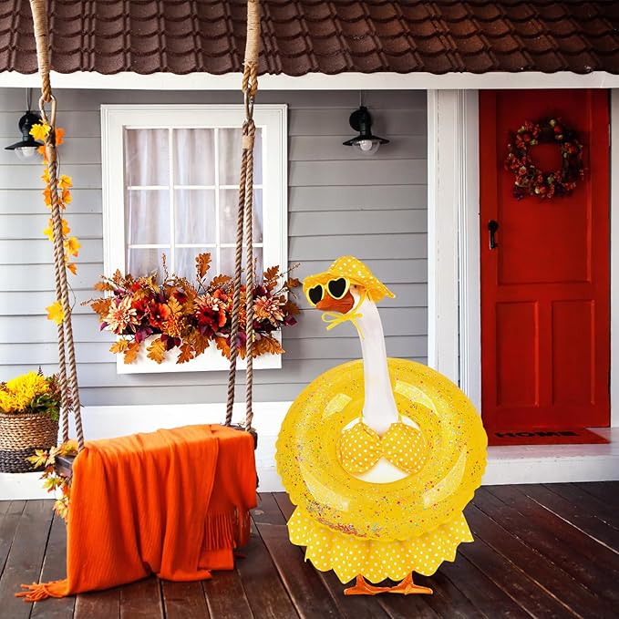 6 Pcs Porch Goose Outfits Summer Hawaiian Bikini Yard Garden Lawn Goose Clothes for Plastic Cement Goose Statue 17” 23" Funny Porch Goose Costume Accessories Set for Patio Outdoor Decoration
