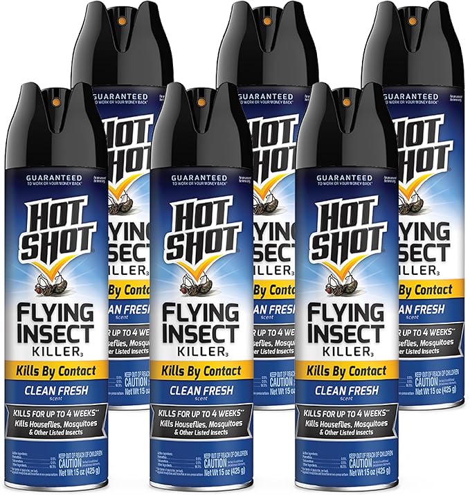 Hot Shot Flying Insect Killer 15 Ounces, Aerosol, Clean Fresh Scent (Pack of 6)