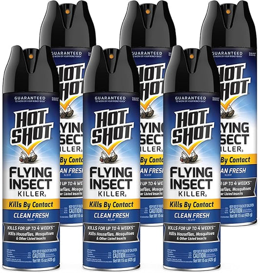 Hot Shot Flying Insect Killer 15 Ounces, Aerosol, Clean Fresh Scent (Pack of 6)