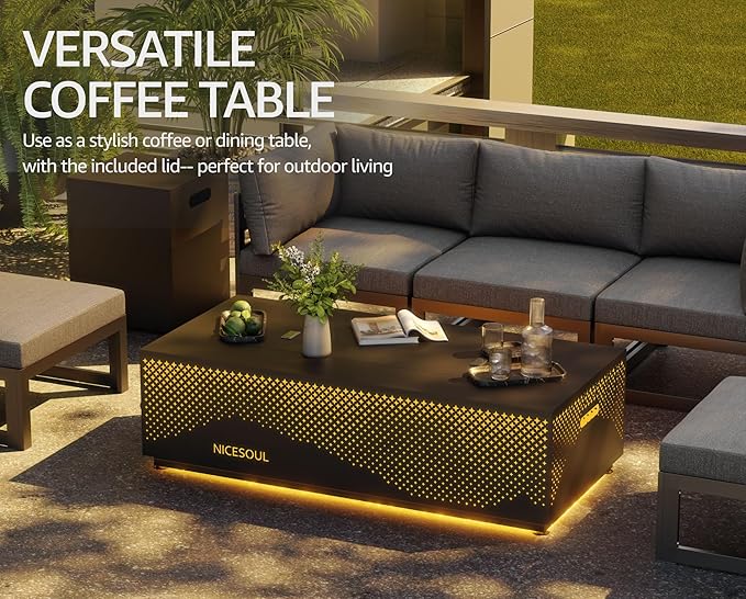 NICESOUL 42'' Propane/Natural Gas Fire Pit Table, Rectangle Firepits with Tank Table, 50000 BTU Modern Outdoor Fireplace with LED Lights for Outside Patio Backyard Deck Porch, CSA Certified, Dark Gray