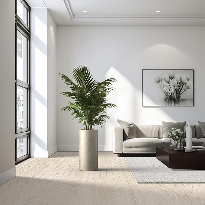 Kante 18.9 Inch Tall Cylindrical Planter, Large Round Plant Pots with Drainage Hole, Made with Concrete, Suitable for Indoor Outdoor Plants, Home Decor, Weathered Concrete