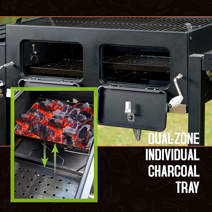 Sophia & William Extra Large Charcoal BBQ Grills with 794 SQ.IN. Cooking Area, Heavy Duty Outdoor Barbecue Grill with 2 Individual Lifting Charcoal Tray and 2 Foldable Side Table, Black