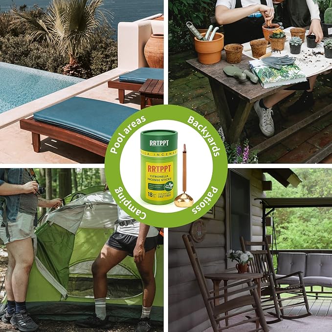 Hollow Citronella Incense Sticks with Natural Ingredients Citronella Lemongrass and Rosemary Oil Help You Better Enjoy Outdoor Life (18 Sticks)